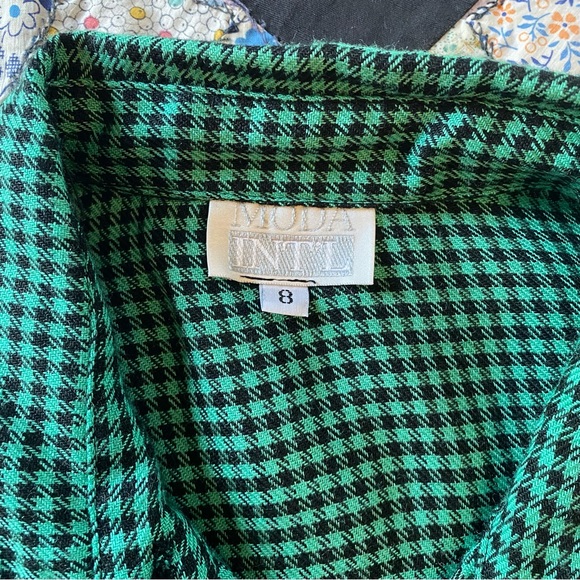 VINTAGE Dress MODA INTL Green Black Checkered Plaid Pencil Bottom Roomy Top 8 - Picture 2 of 16